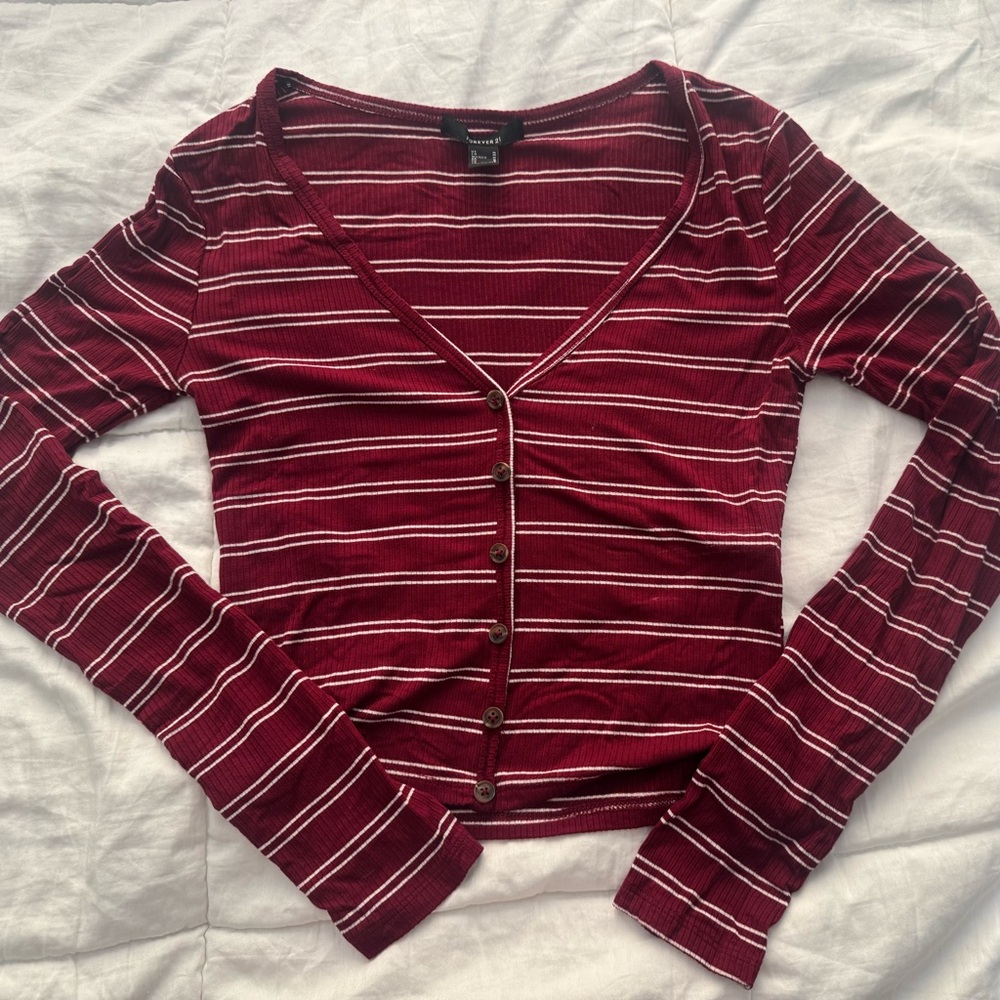 Forever 21 Burgundy Striped Button-Down Shirt
